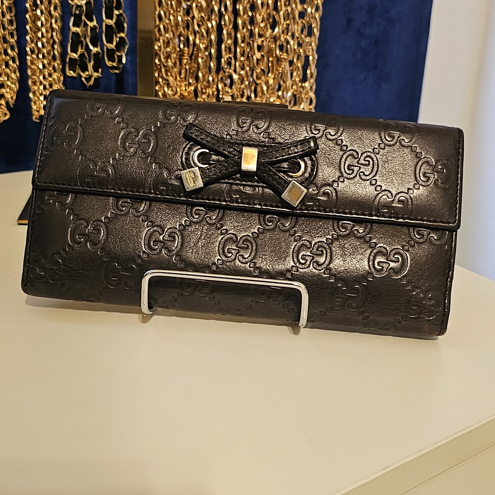 Gucci Dark Brown Leather Clutch with Bow Accent